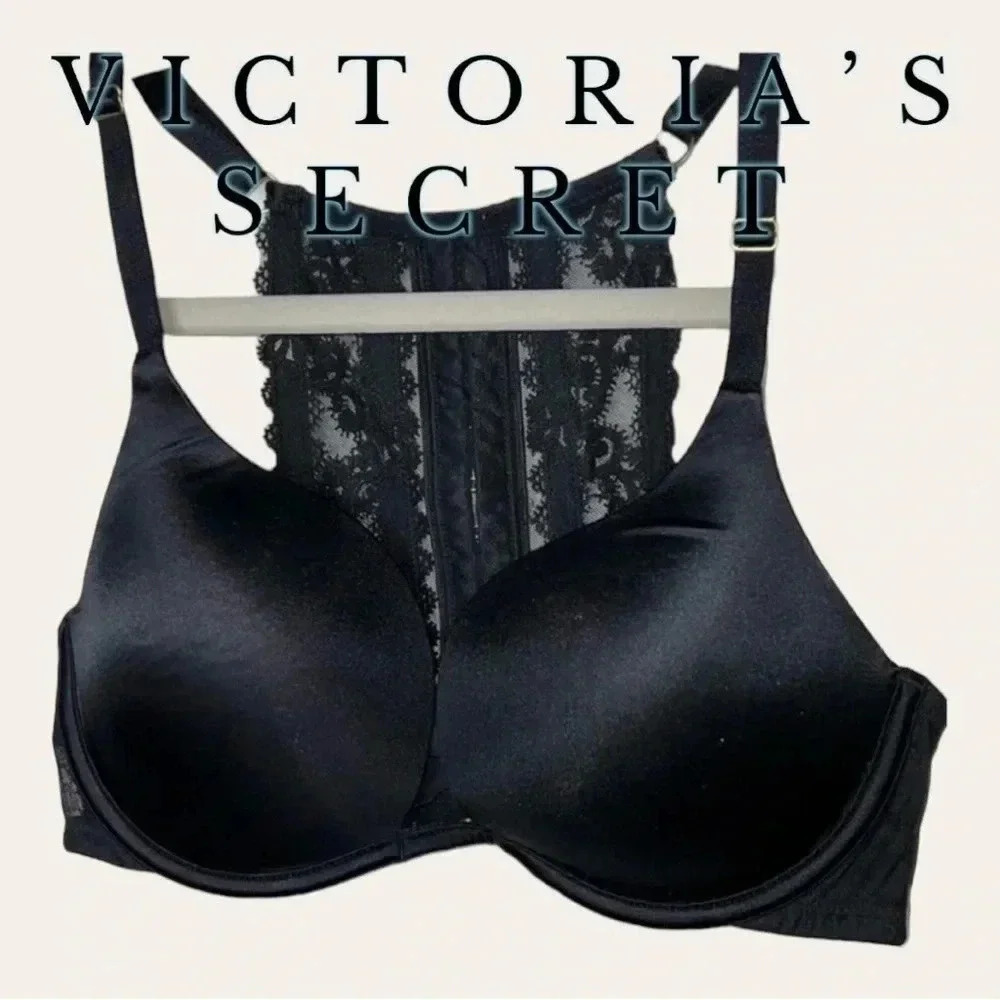 0609. VICTORIA’S SECRET BLACK LACE BRA‎ SIZE 34D